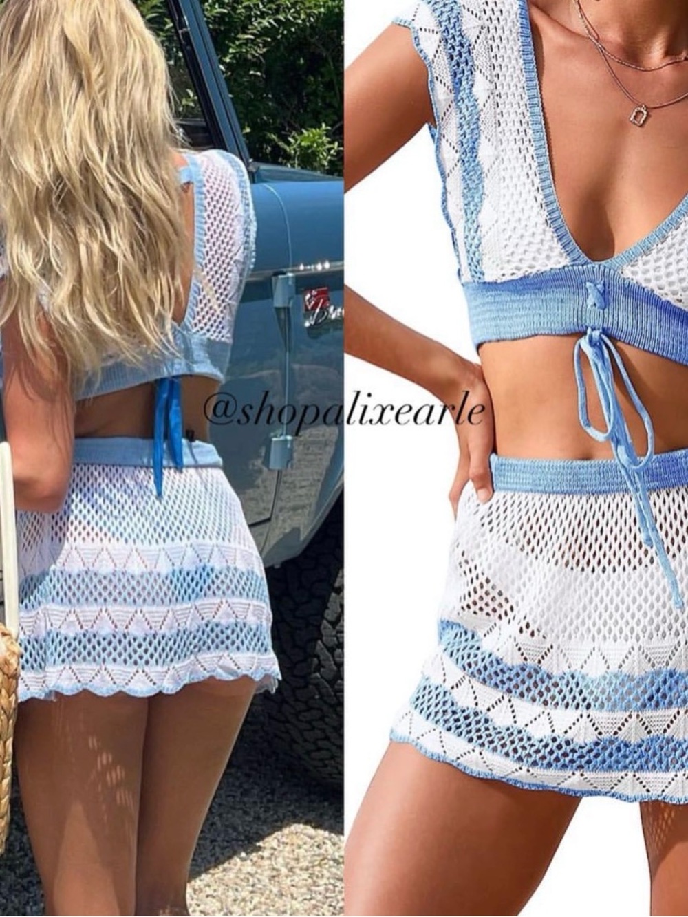 Blue & White Crochet  Crop Top
